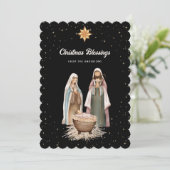 Elegant Black Nativity Scene Stars Christian Feestdagenkaart (Staand voorkant)