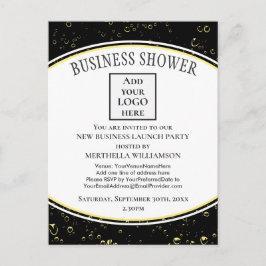 Elegant Black New Business Shower Logo Uitnodiging Briefkaart
