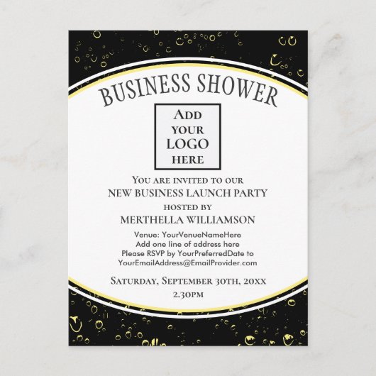 Elegant Black New Business Shower Logo Uitnodiging Briefkaart (Voorkant)