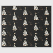 Elegant Black New Year Frosted Tree pine Cadeaupapier (Vlak)