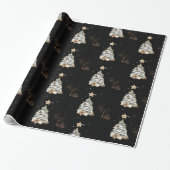 Elegant Black New Year Frosted Tree pine Cadeaupapier (Uitgerold)