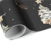 Elegant Black New Year Frosted Tree pine Cadeaupapier (Rol Hoek)