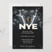 Elegant Black New Years Eve Party Kaart (Voorkant)
