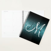 Elegant Black Ombre Blauwgroen Glitter Monogram Planner (Display)
