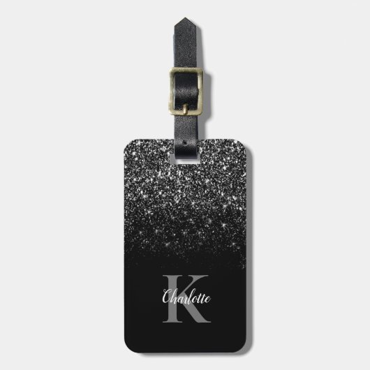 Elegant Black Ombre Glitter Bagagelabel (Voorkant verticaal)