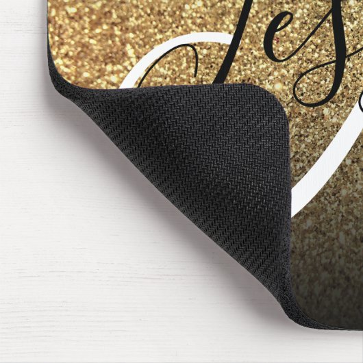 Elegant Black Ombre Gold Glitter Monogram Muismat (Hoek)
