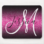 Elegant Black Ombre Hot Pink Glitter Monogram Muismat (Voorkant)