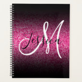 Elegant Black Ombre Hot Pink Glitter Monogram Planner (Voorkant)