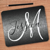 Elegant Black Ombre Silver Faux Glitter Monogram Muismat