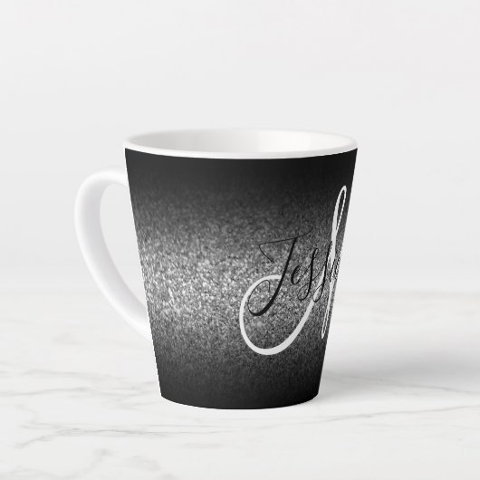 Elegant Black Ombre Silver Glitter Monogram Latte Mok (Linkerhoek)
