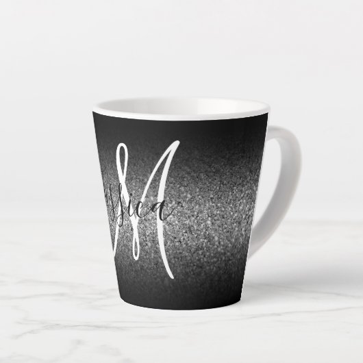 Elegant Black Ombre Silver Glitter Monogram Latte Mok (Rechterhoek)
