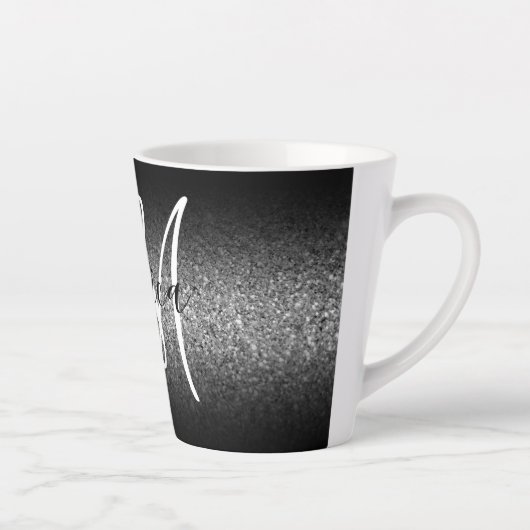Elegant Black Ombre Silver Glitter Monogram Latte Mok (Rechts)