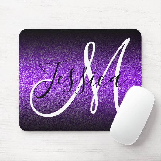 Elegant Black Ombre Violet Glitter Monogram Muismat (Met muis)