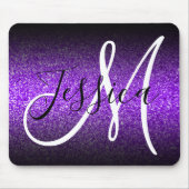 Elegant Black Ombre Violet Glitter Monogram Muismat (Voorkant)