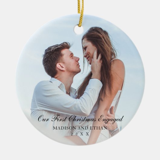 Elegant Black Ons eerste kerstcadeaufoto Keramisch Ornament (Voorkant)