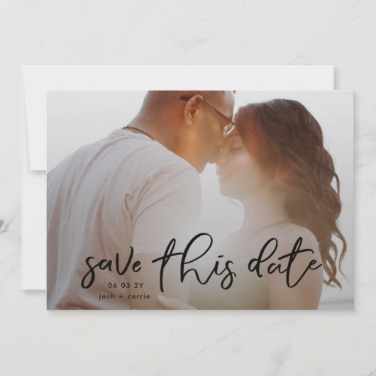 Elegant Black Onyx Photo Classic Calligraphy Save The Date (Voorkant)