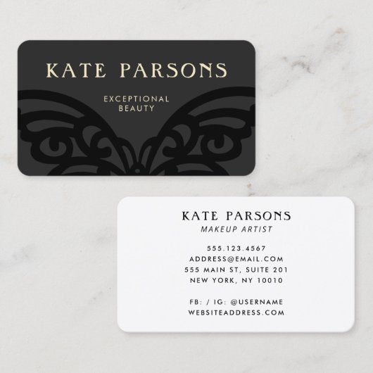 Elegant Black op Black Butterfly Visitekaartje (Voorkant / Achterkant)