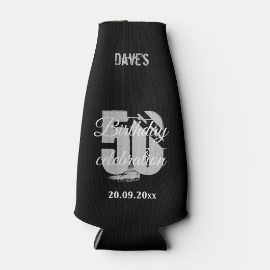 Elegant Black op persoonlijke titel 50th Any Birth Flesjeskoeler (Voorkant)