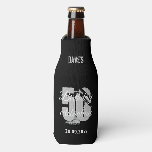 Elegant Black op persoonlijke titel 50th Any Birth Flesjeskoeler (Fles Voorkant)