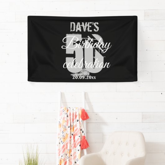 Elegant Black op persoonlijke titel 50th Any Birth Spandoek (Insitu)