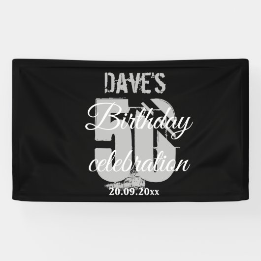 Elegant Black op persoonlijke titel 50th Any Birth Spandoek (Horizontaal)