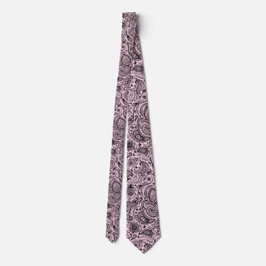 Elegant Black op roze Floral Paisley Pattern Stropdas (Achterkant)