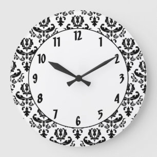 Elegant Black op White Damask Grote Klok
