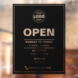 Elegant Black Open Times met Logo Raamsticker