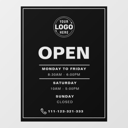 Elegant Black Open Times met Logo Raamsticker (Vel)