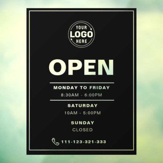 Elegant Black Open Times met Logo Raamsticker (Vel 3)