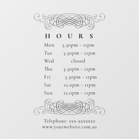   Elegant Black openingstijden Raamsticker (Vel)