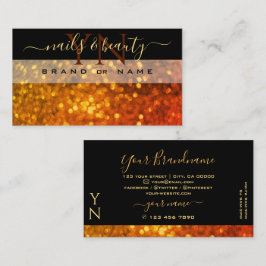 Elegant Black Oranje Gold Sparkle Glitter Monogram Visitekaartje