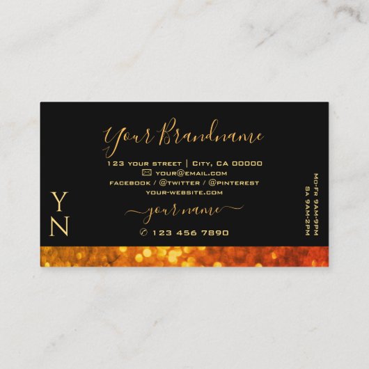 Elegant Black Oranje Gold Sparkle Glitter Monogram Visitekaartje (Achterkant)