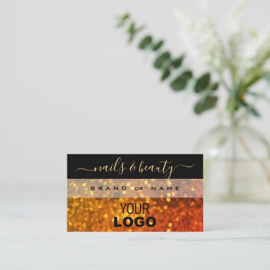 Elegant Black Oranje Gold Sparkle Glitter Voeg Log Visitekaartje (Staand voorkant)