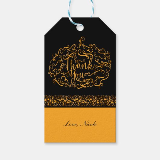 Elegant Black & Oranje Pumpkin Herfst Hartelijk da Cadeaulabel (Voorkant)