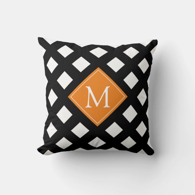 Elegant Black Oranje White Modern Monogram Kussen (Voorkant)