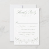 Elegant Black Ornate Floral Wedding RSVP Kaartje (Voorkant)