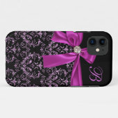Elegant Black Paars Damask Diamond Bow Monogram Case-Mate iPhone Case (Achterkant (horizontaal))