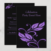 Elegant Black Paars Glass Floral All Events Kaart (Voorkant / Achterkant)