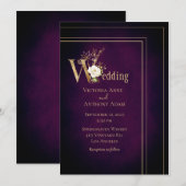 Elegant Black Paars Gold Modern Ombre Wedding Kaart (Voorkant / Achterkant)