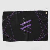Elegant Black Paars Monogram Name Script Golfhanddoek (Horizontaal)