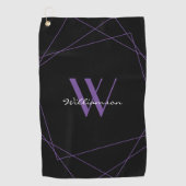 Elegant Black Paars Monogram Name Script Golfhanddoek (Voorkant)
