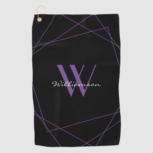 Elegant Black Paars Monogram Name Script Golfhanddoek (Voorkant)