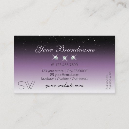 Elegant Black Paars Ombre Sparkle Jewels Monogram Visitekaartje (Achterkant)
