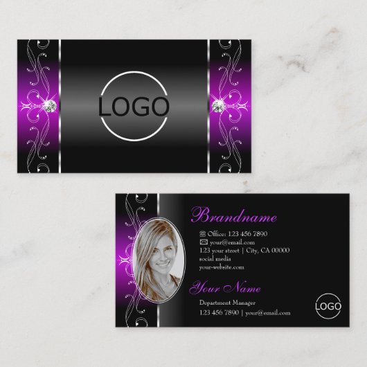 Elegant Black Paars Squiggins Jewels Logo & foto Visitekaartje (Voorkant / Achterkant)