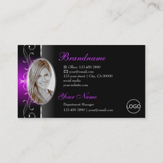 Elegant Black Paars Squiggins Jewels Logo & foto Visitekaartje (Achterkant)