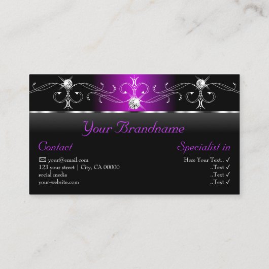 Elegant Black Paars Squiggins Jewels met foto Visitekaartje (Achterkant)