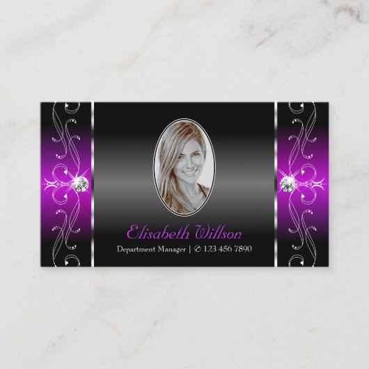 Elegant Black Paars Squiggins Jewels met foto Visitekaartje (Voorkant)