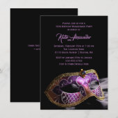 Elegant Black Paars Sweet 16 Masquerade Party Kaart (Voorkant / Achterkant)