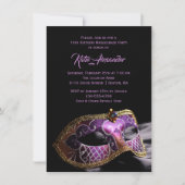 Elegant Black Paars Sweet 16 Masquerade Party Kaart (Voorkant)